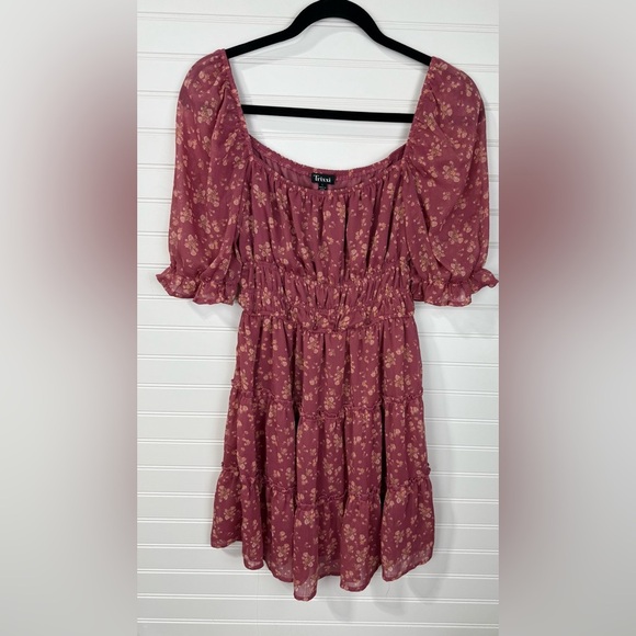 Trixxi juniors mauve floral blouson square neck dress. Size L - Picture 1 of 3